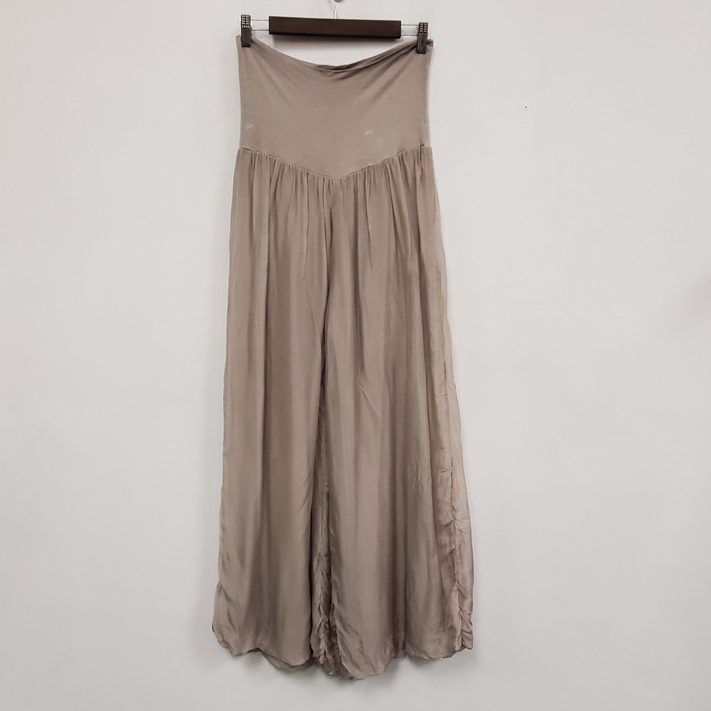 Giusy Womens High Waisted Silk Blend Wide Leg Palazzo Pants Size L Brown Neutral